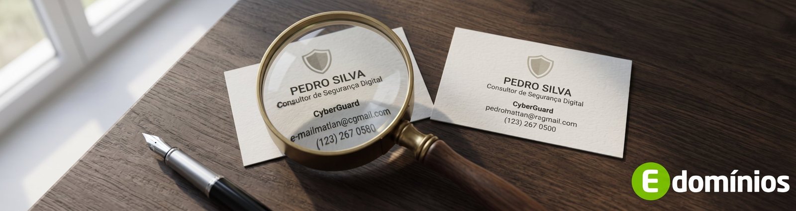 Lupa sobre dois cartões de visita quase idênticos revela que um deles é falsificado